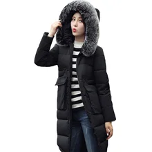 2016 new arrival warm winter ladies jacket Down Parka Women big fur coat lengthened women slim jacket hoodies
