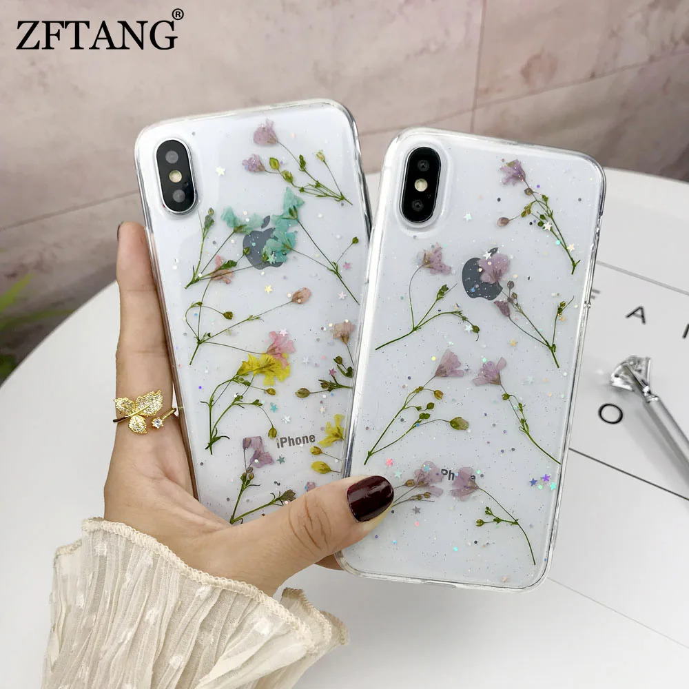 

Real Flowers Dried Flower Transparent Soft TPU Case For iphone XR XS Max Phone Case For iPhone X 6 6S 7 8 Plus Cases Cover Coque