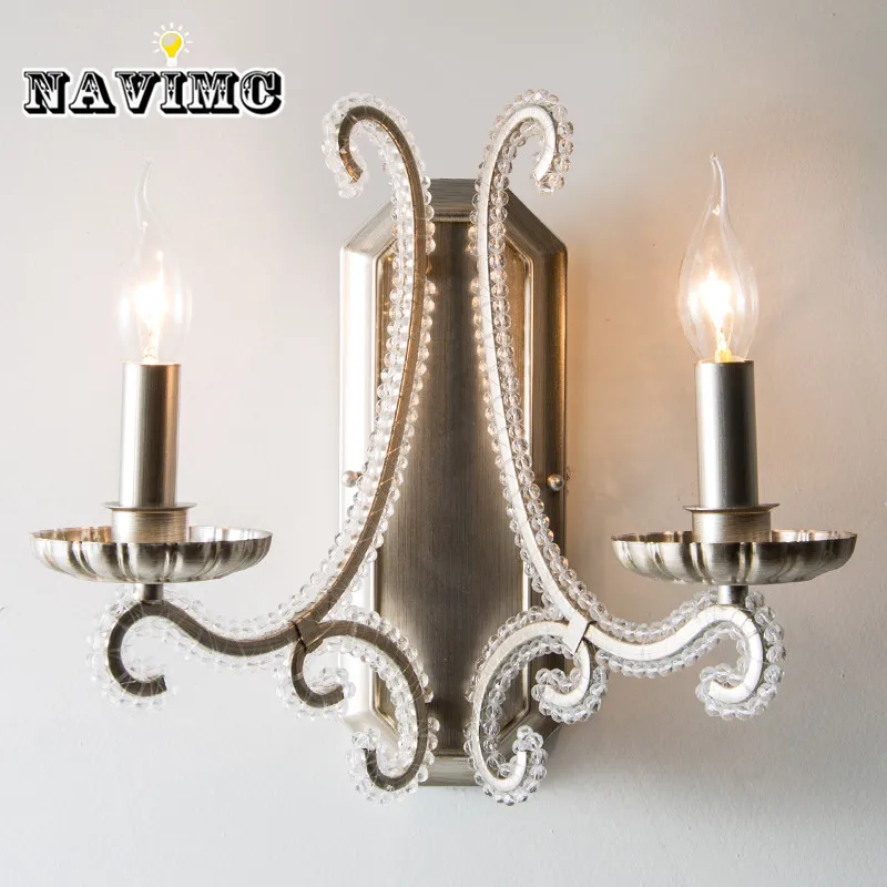 

American Bedroom Led Crystal Wall Lamp Living Room Light Iron Bedside Modern Sconces Lighting for Hallway Balcony
