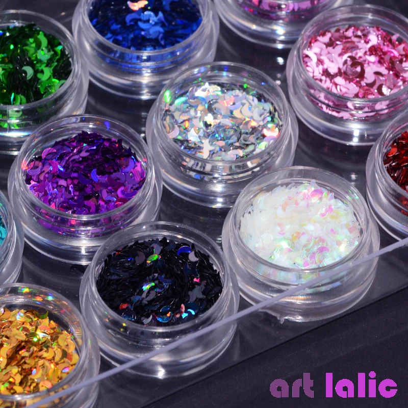 

12 Box/Set Moon Nail Glitter 3D Ultrathin Sequins Flakes Sparkly DIY Tips Dazzling Paillette Nail Art Decorations