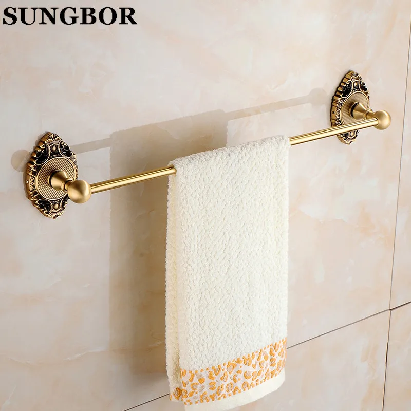Antique Brass Single Towel Bar Wall Mounted Bathroom Bath Towel Rack