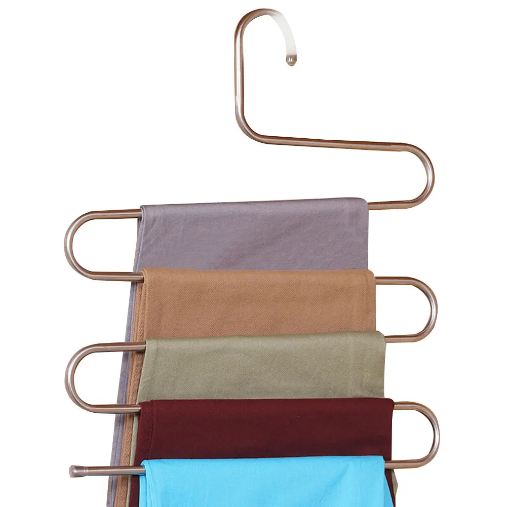Нержавеющая сталь шкаф для хранения S типа штанов брюки вешалка Многоуровневая одежда полотенце стеллаж для хранения шкаф Экономия пространства - Цвет: Brown