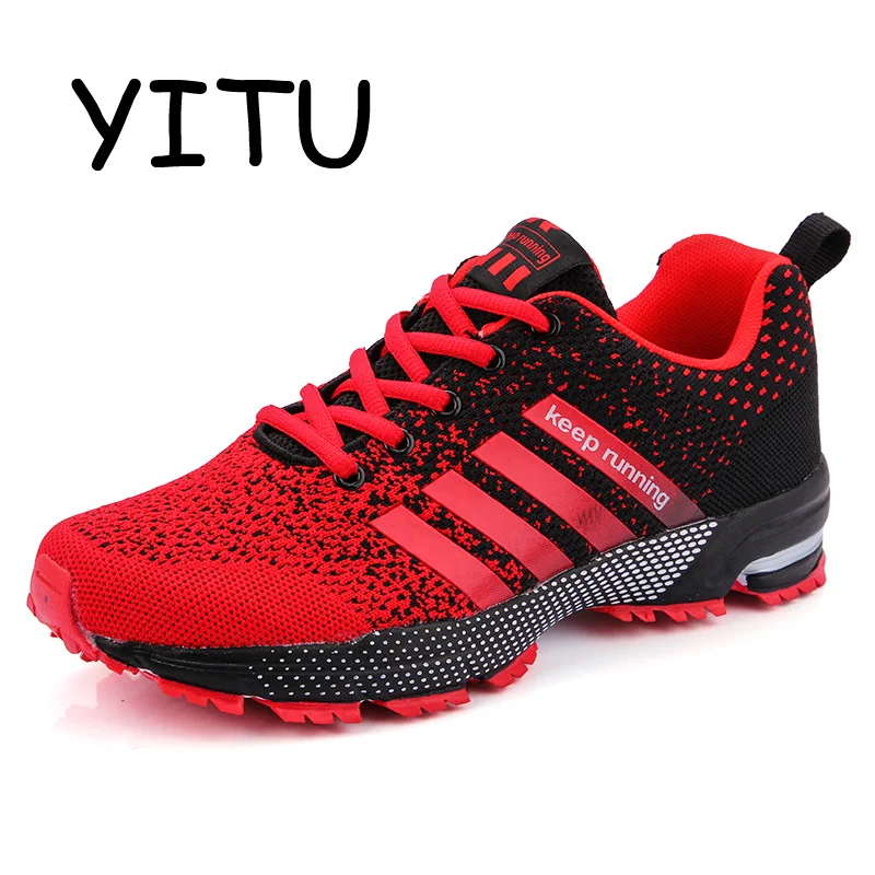 YITU/красные сетчатые кроссовки; Дышащие Беговые кроссовки; мужские кроссовки; удобная спортивная обувь; мужские кроссовки для бега; уличная прогулочная обувь