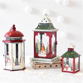 

Glass Christmas Candle Holder Iron Lantern Santa Cage Decorative Windproof Candle Holder Ornaments Christmas Lights X6T006