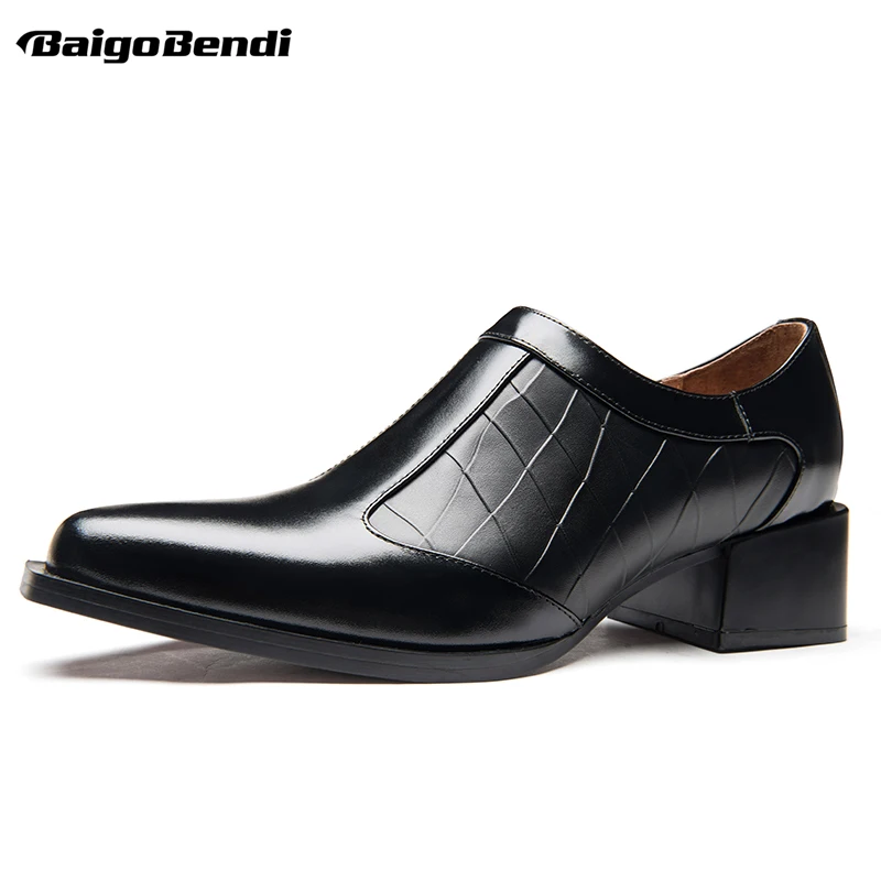 

Size 37- 44 Small Size Hight End Men's Hight Heel Oxfords Trendy Zip Full Grain Leather Formal Dress Heightened Shoes