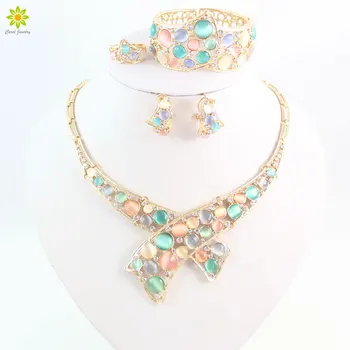 

Wedding Bridal Rhinestone Jewelry For Women Crystal Necklace Bracelet Ring Earrings CZ Pendant Gold Color Luxury Accessories