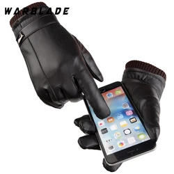 Hot Men's Luxurious PU Leather Winter Driving Warm Gloves Cashmere Tactical gloves Black Drop Shipping High Quality WarBLade