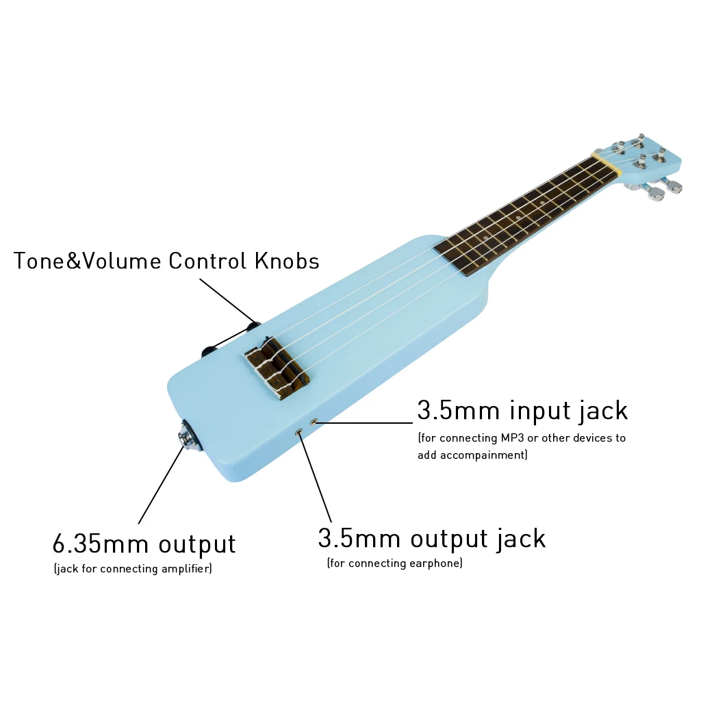 Uke-Blue 2" Okoume электрическая укулеле Uke комплект W/Gig Bag 3,5 мм аудио кабель Бесшумная электрическая Гавайская гитара Ukulele soprano