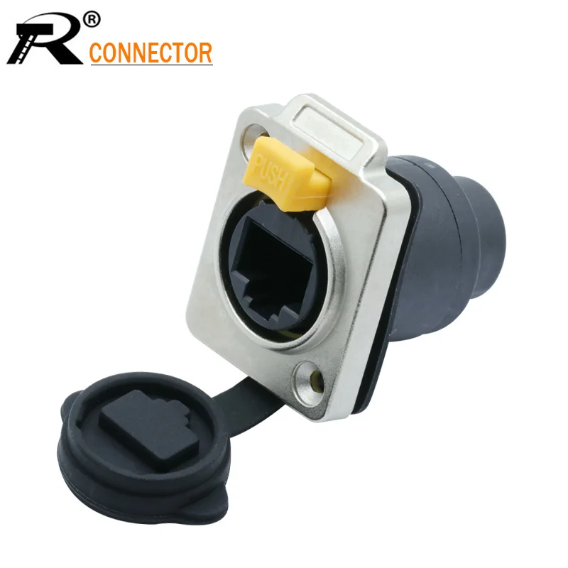 

1pc RJ45 plug socket screw type CAT5E waterproof connector panel mount metal ethernet PCB Network connector