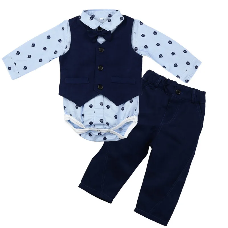 

TELOTUNY baby boy clothes 3Pcs Infant Toddler Baby Boys Print Tops Romper +Vest+Pants Outfits Clothes Set bebe clothing boy 1012