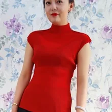 Miyake плиссированные модные однотонные универсальные повседневные футболки с воротником-стойкой