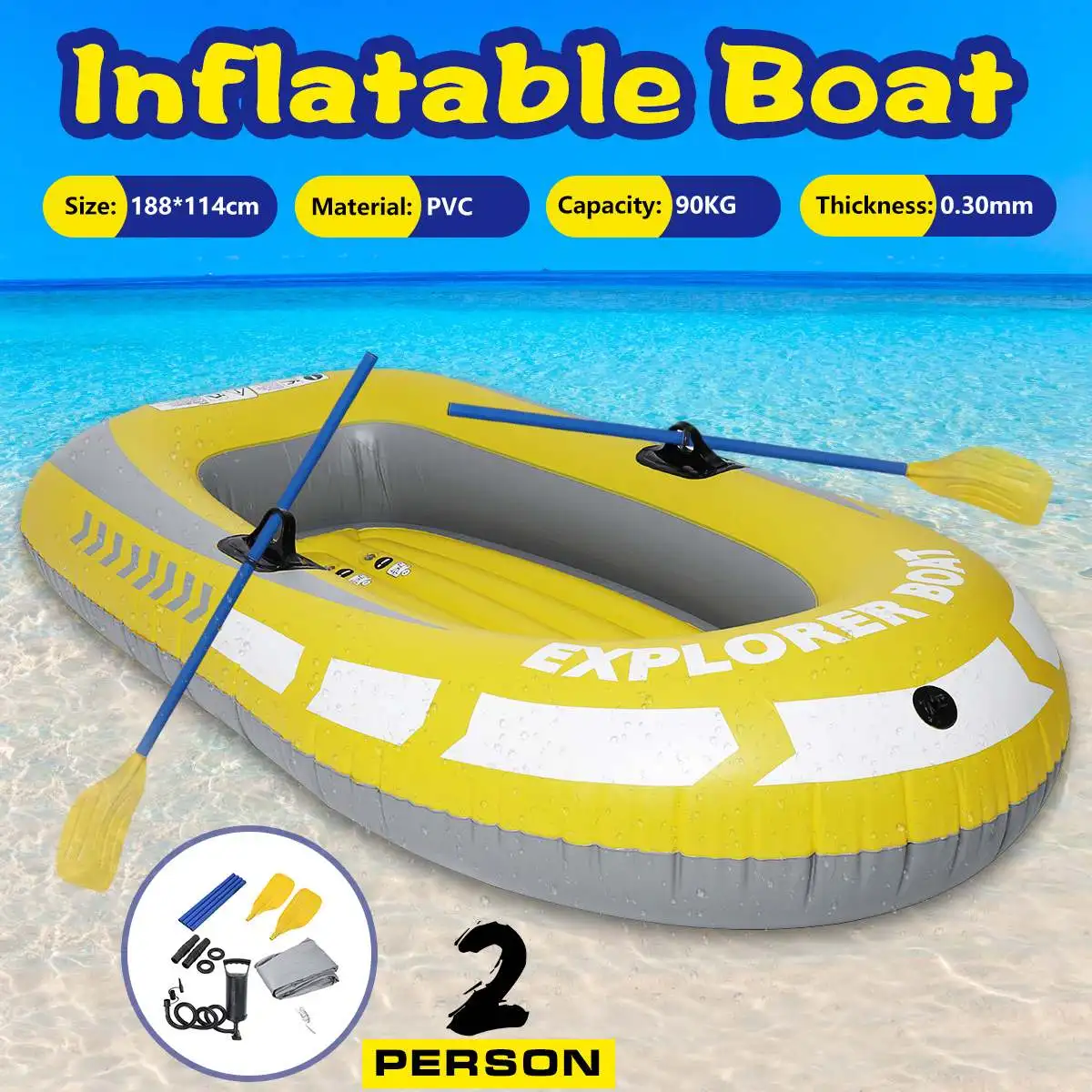 

Inflatable Boat 188*114CM 2 Person Thickening PVC Lake Dinghy Kayak Rubber Boat Pump Fishing Boat Sailboat With Oars Set Load