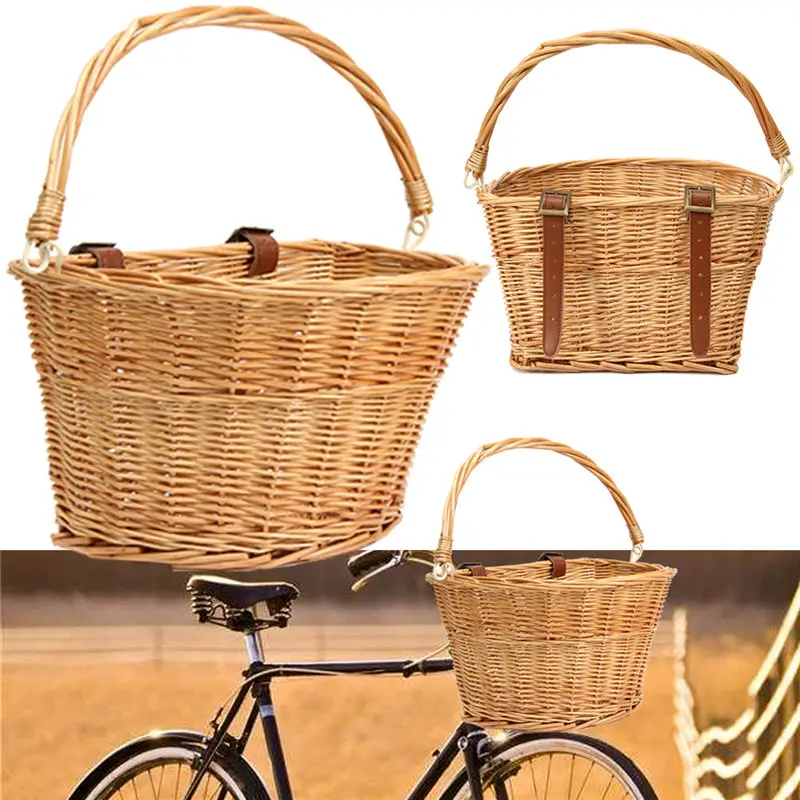 

35x26x22cm Wicker Bicycle Basket with Brown Straps Strong Lightweight Cycling Basket Ideal for Transporting Shopping