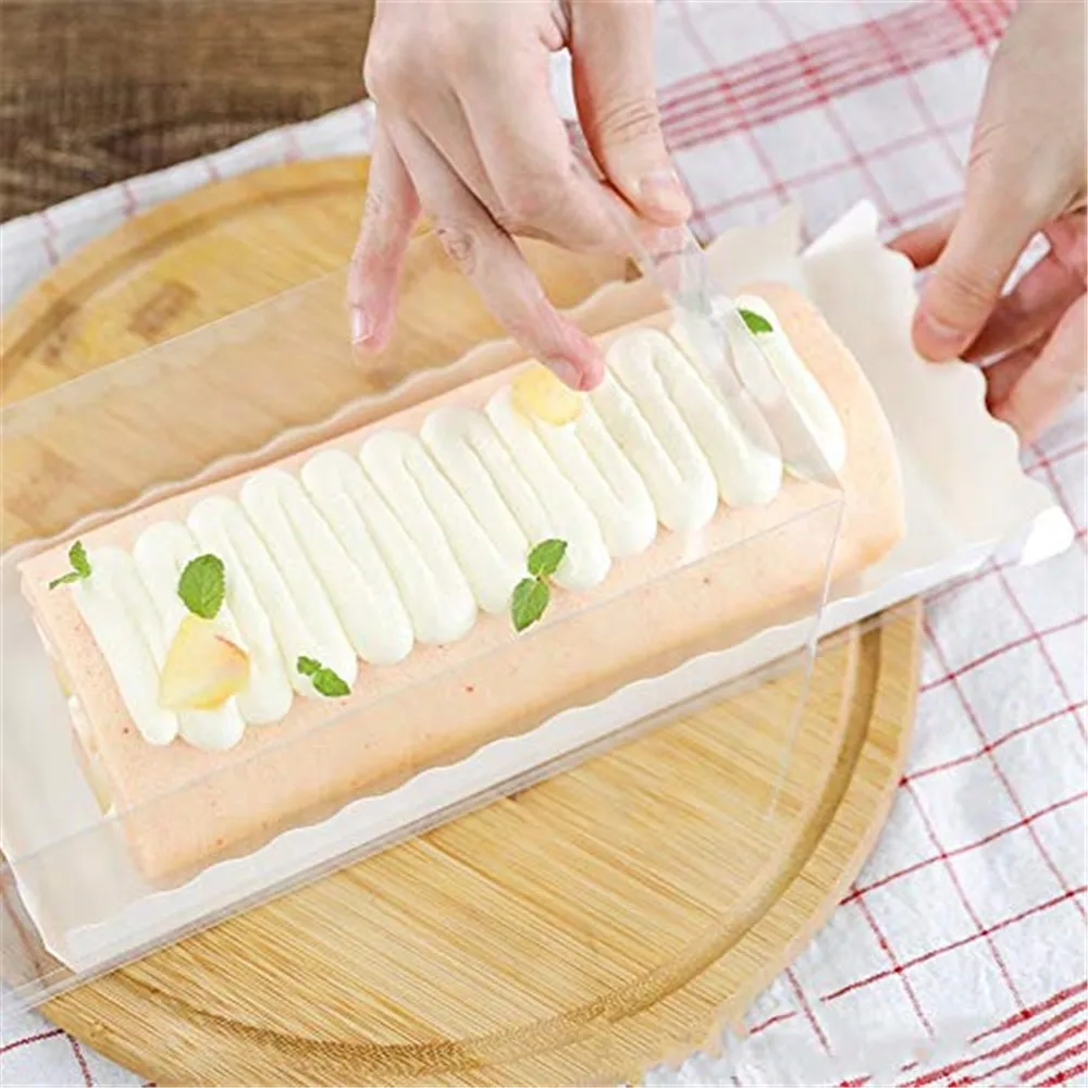 

BBC Clear Long Plastic Cake Box With White Inserts For Swiss Roll, 5 Sets