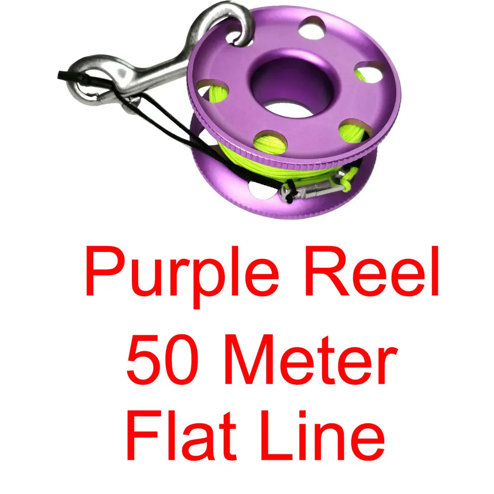 Подводная катушка для дайвинга катушка с нержавеющая сталь защелкивающийся зажим болта SMB безопасная колбаса пальчиковая катушка для подводного ныряльщика подводного плавания - Цвет: Purple 50M Flat Line