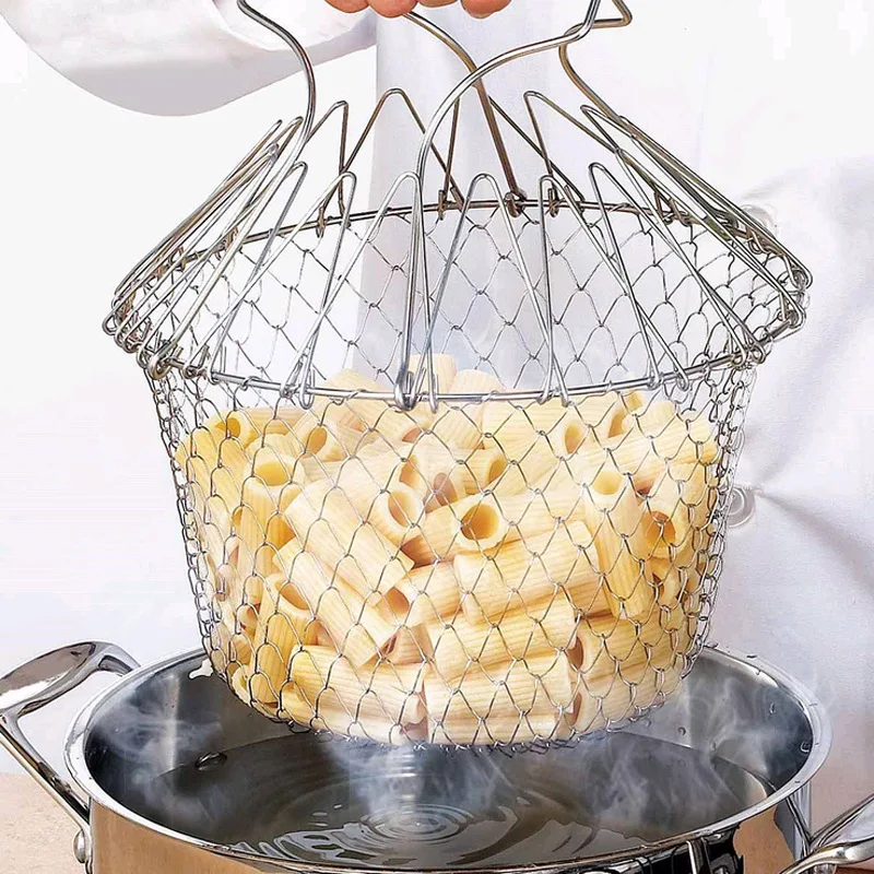 

1PC Foldable Steam Rinse Strain Fry French Chef Oil Fry Basket Mesh Mesh Basket Strainer Net Kitchen Cooking Tool OK 0962