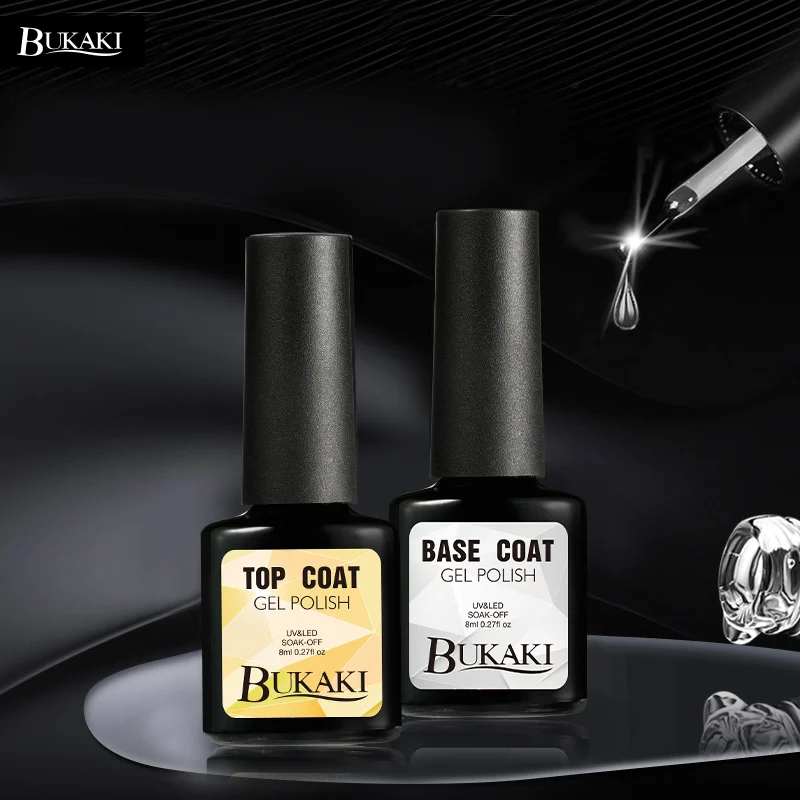 

BUKAKI 2pcs Base Top Coat Gel Nail Polish UV Gel Varnish Nail Foundation No Wipe Top It Off Nail Art Kit Manicure