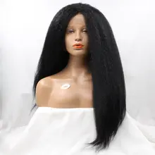150% Density Kinky Straight Afro Wigs For Women Natural Color Glueless Synthetic Loose Lace Front Wig