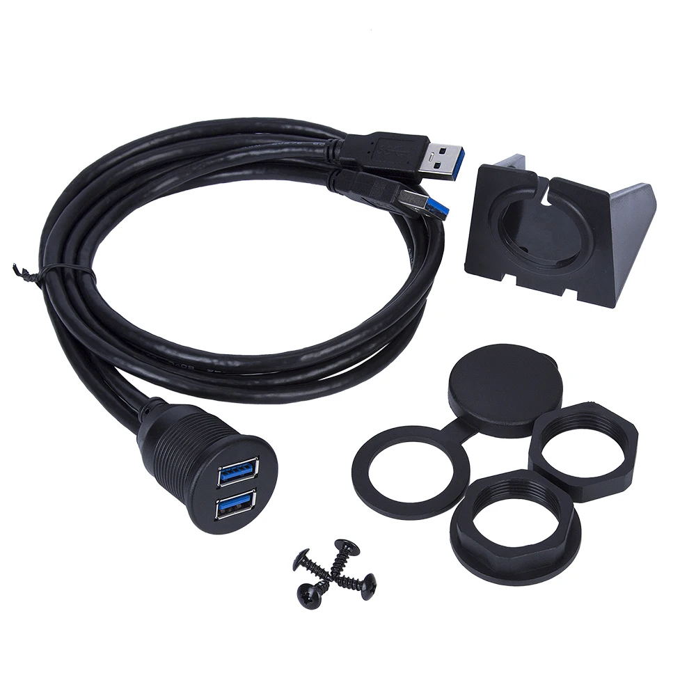 1M Dual USB Socket Extension Cable Car Van Dashboard Flush Mount 2 USB