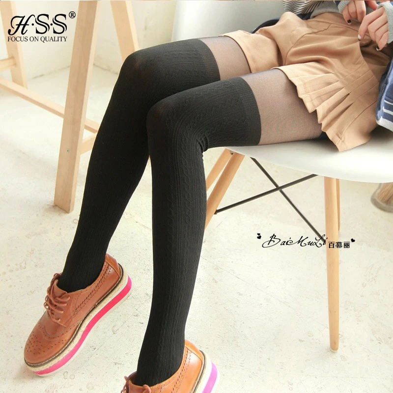 

New fall Women Over the Knee Tattoo Tights,Black Colors Gipsy Mock Ribbed,Sexy Tinted Sheer False High Stockings Pantyhose