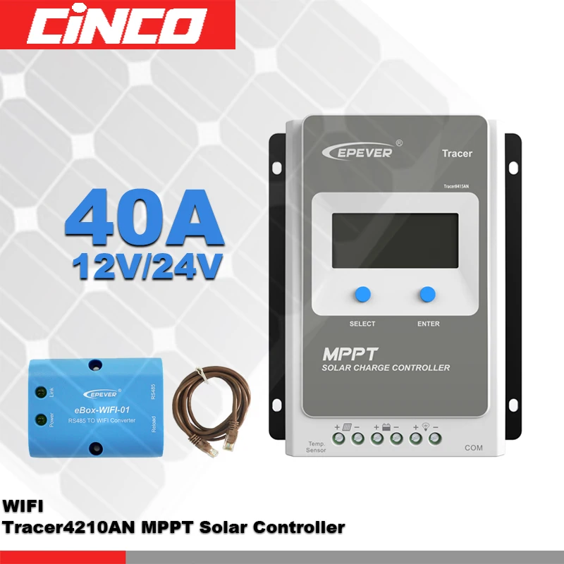 

Tracer4210AN+eBOX-WIFI-01 40A 12V/24 solar controller with mobile phone APP WIFI for solar panel input charge to solar battery