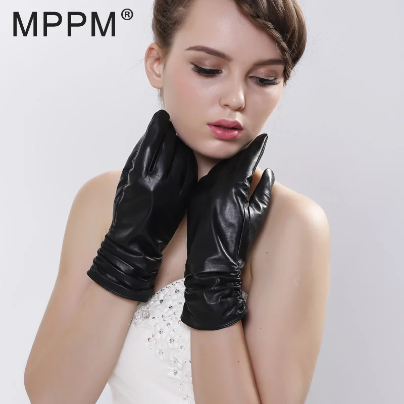 

MPPM Special Winter Fashion Genuine Leather Women Gloves Fashion Warming Sheepskin Leather Fur Gloves Women Leather Gloves