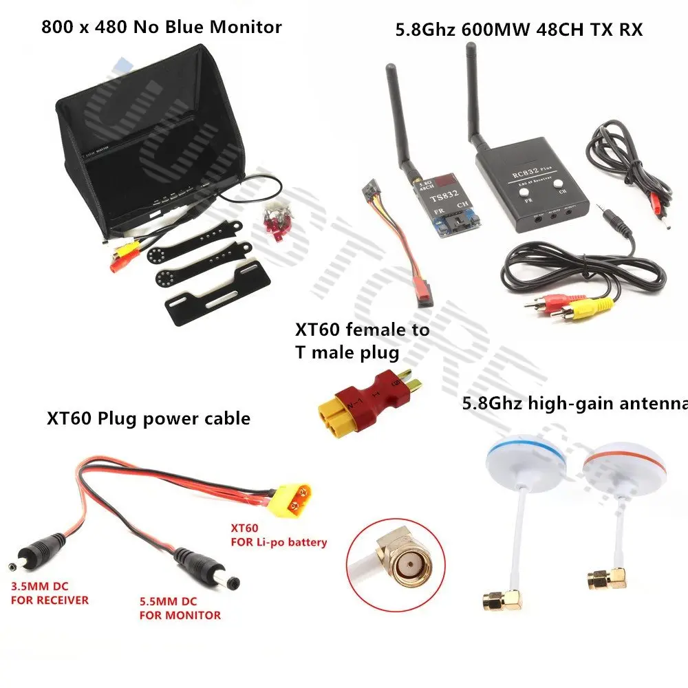 

FPV Combo system 5.8Ghz 600mw Transmitter Receiver No blue monitor for xiao yi camera Gopro SJ4000 QAV250 DJI Phantom Quadcopter