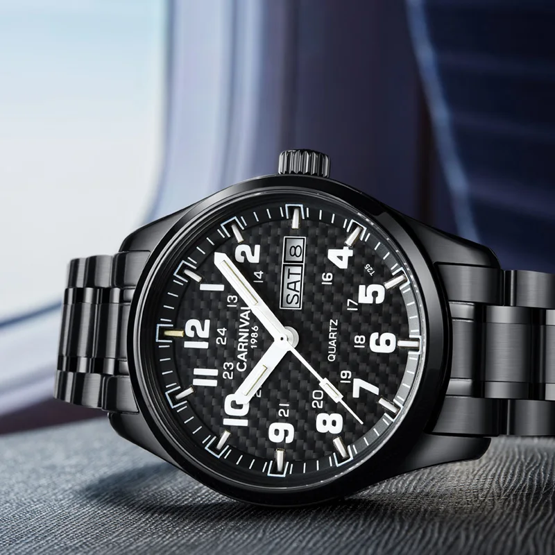 Carnival Top фирменные Роскошные Кварцевые часы мужские T25 Tritium светящиеся наручные
