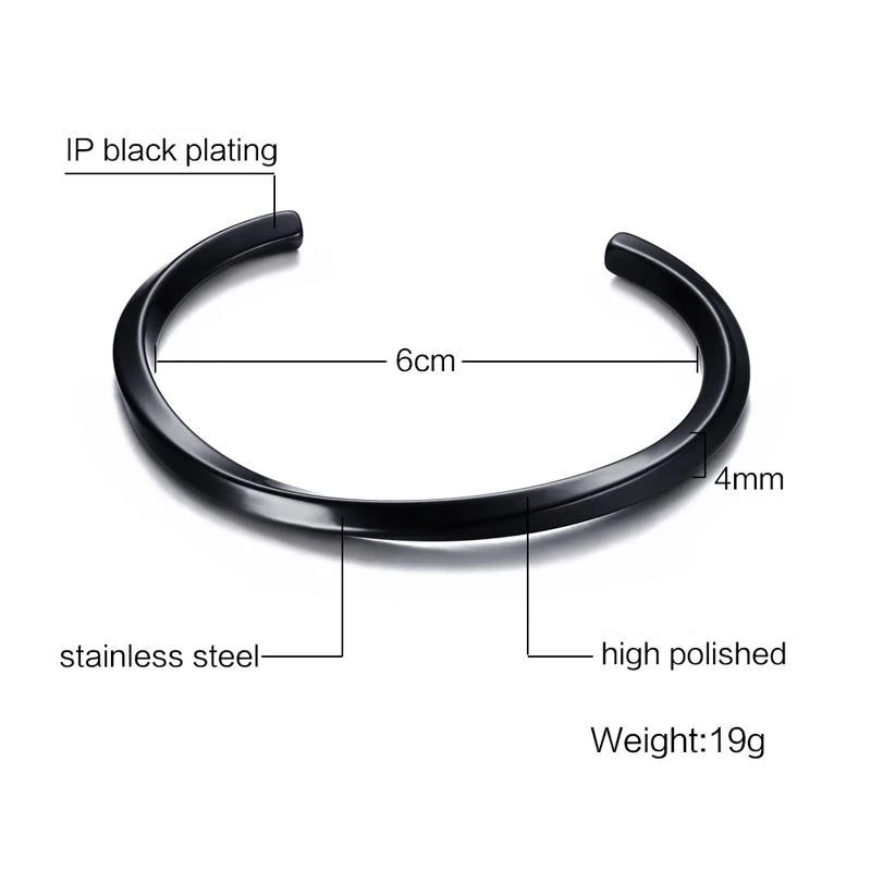 Black Silver Color Cuff Bangle for Man and Women Quality 316L Stainless Steel Punk Bangle Bracelet Titanium Jewelry 2