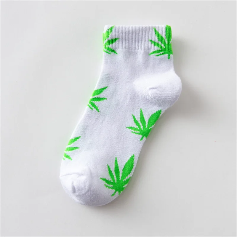 Moda Socmark Summer Women Men's Funny Ankle Socks Hemp Meias Long Happy Maple Leaf sokken Cotton Weed Grass White Black Socken - Цвет: 52159