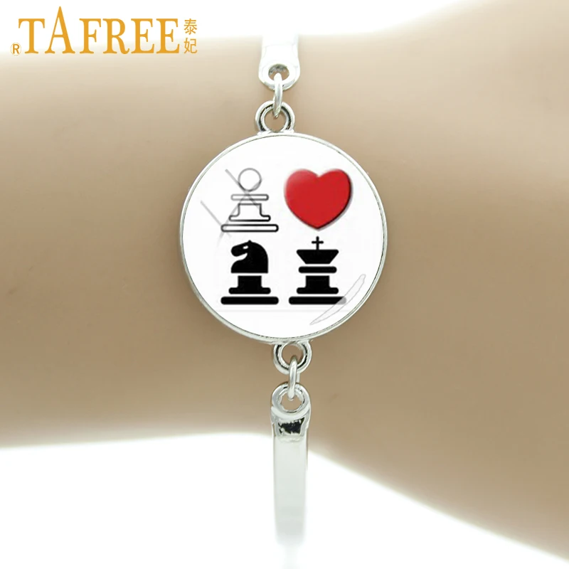 TAFREE I Love шахматы стеклянный браслет из кабошона никогда не сдается мужчинам женщинам шахматы любовник наручные ювелирные изделия браслеты ручной работы E591