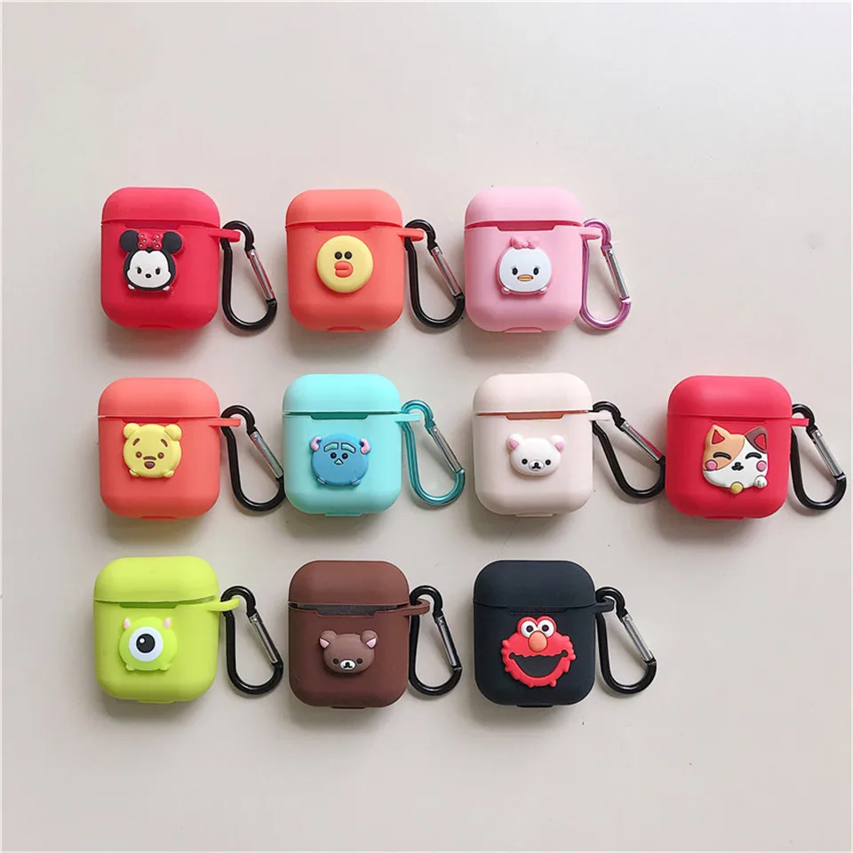 

Wireless Bluetooth Headset IOS Charging Box Silicone Earphone Cover Protective Case With Hook For Airpods Iphone Cartoon TPU