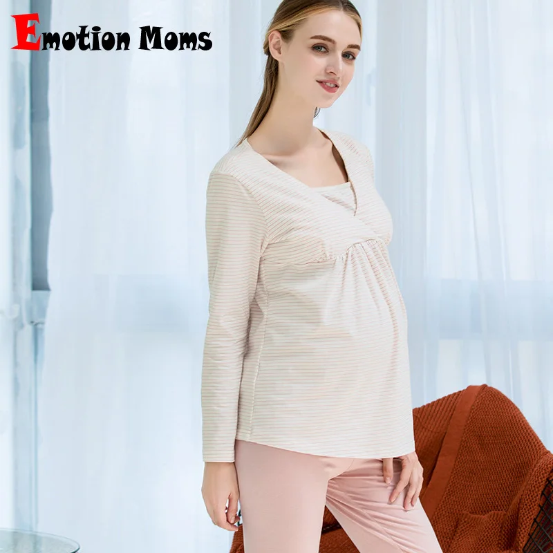 Emotion Moms maternity clothes Pregnancy Pajamas Nightwear nursing sleepwear Sets breastfeeding Pajamas Suit for pregnant women maternity breastfeeding clothes cotton sleepwear nursing pajamas suit pregnanci long sleeve for pregnant women clothes 70m0218