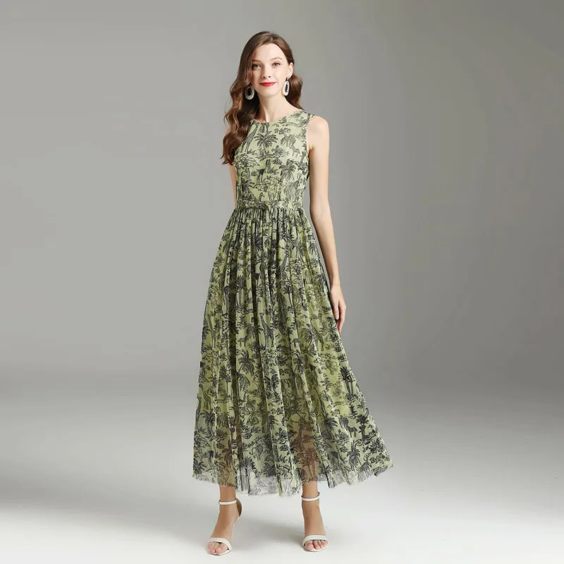 

HIGH QUALITY Newest 2019 Summer Runway Dress Women's Sleeveless Holiday Casual Long Dress