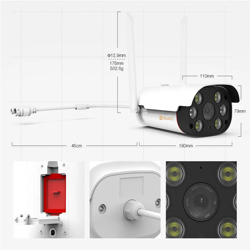 DIGOO DG-W30 IP камера, двойной светильник, пуля, ночное видение, Домашняя безопасность, 1080 P, FHD, Wi-Fi, умный детектор движения, CCTV, наблюдение