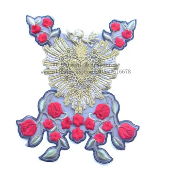 

5pieces 10*13 inches high quality gold red mixed color embroidery applique patches diy clothes/dress accesslries
