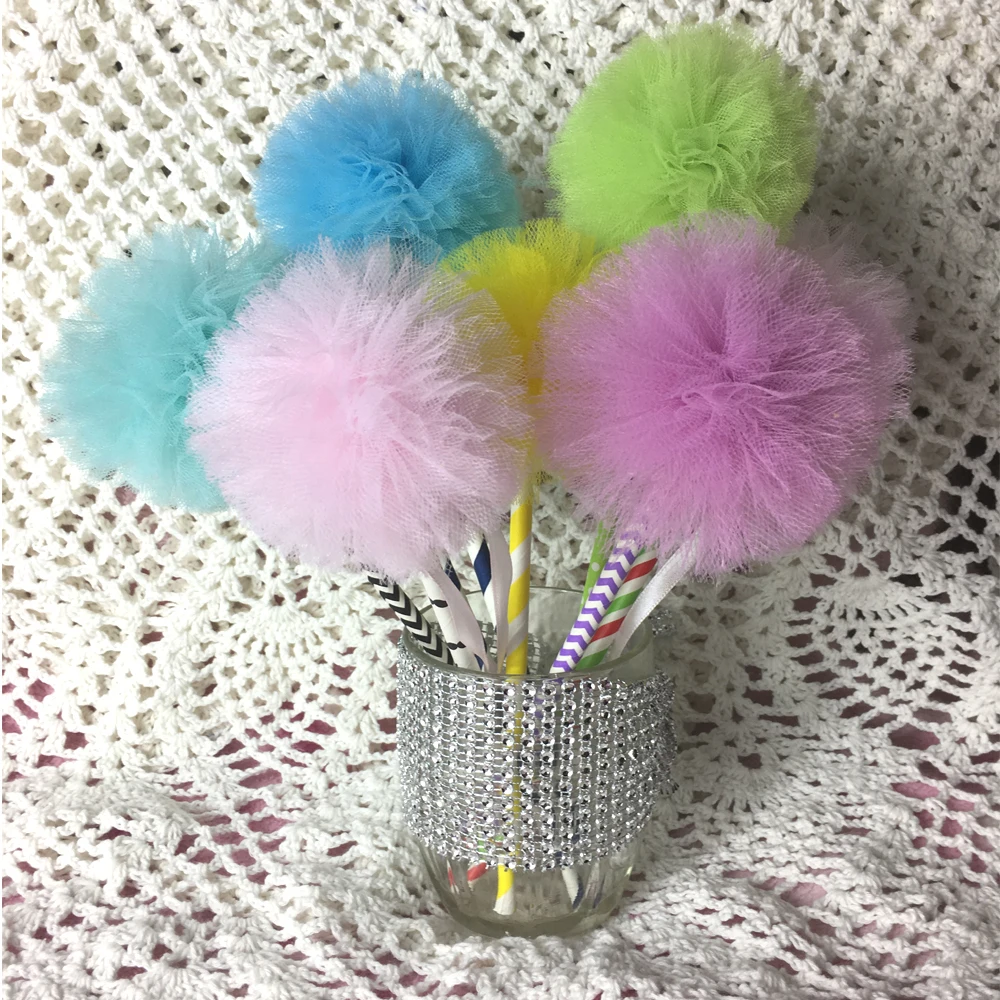 10 Pcs Set Tulle Pom Pom Wands For Fairy Princess Party Favors