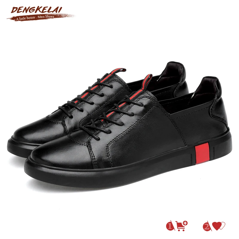 

DENGKELAI Men Shoes Sneakers Quality Comfortable Breathable Male Shoe 100% Soft Rubber Sole Genuine Leather Casual Shoes for Men