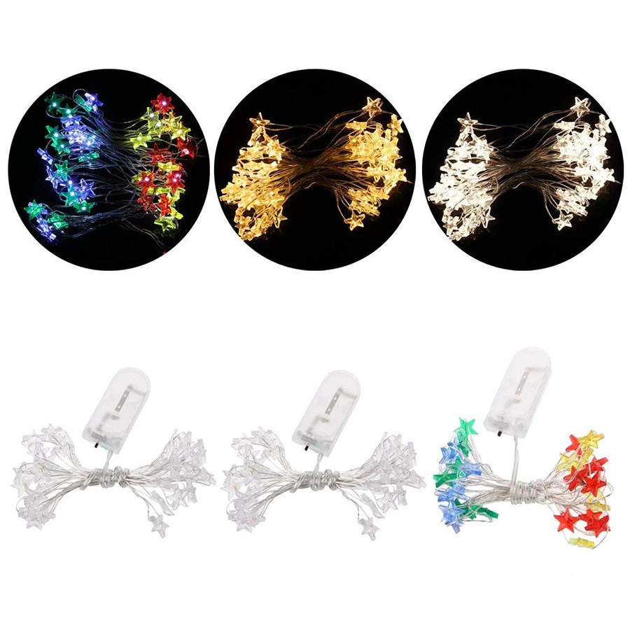 2 м 3 м светодиодный гирлянда на медной проволоке со звездами светодиодный Сказочный свет батарея работает Рождество Свадьба Вечеринка год украшения огни