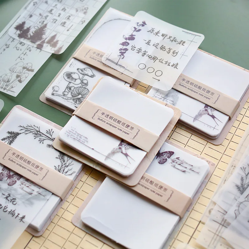 

Retro Plants Mushroom Translucent Memo Pad Sticky Notes Memo Post Note Paper Plant Words Phrases Stickers Office School Supply