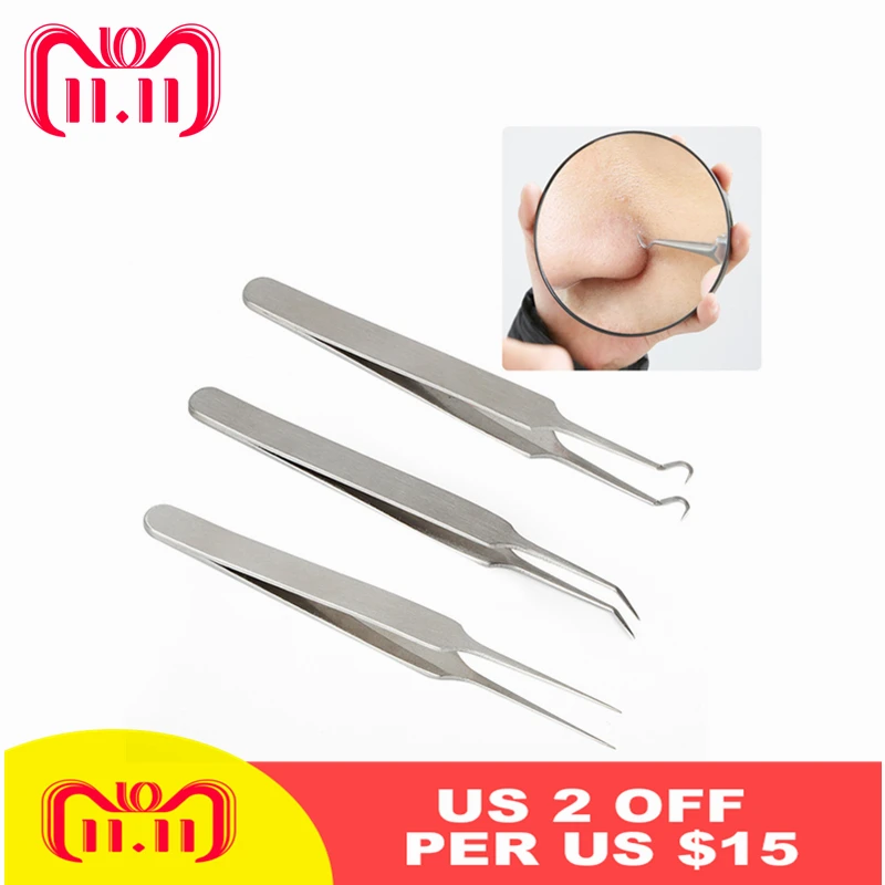 

ELECOOL Stainless Steel Blackhead Acne Pimple Belmish Extractor Remover Clip Tweezer Needle Face Care Tools Beauty Skin Care