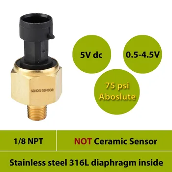 

absolute 75psi, 5V dc supply, 0.5 to 4.5V output, engine oil pressure sensor, stainless steel 316L diaphragm, 1 8 NPT thread