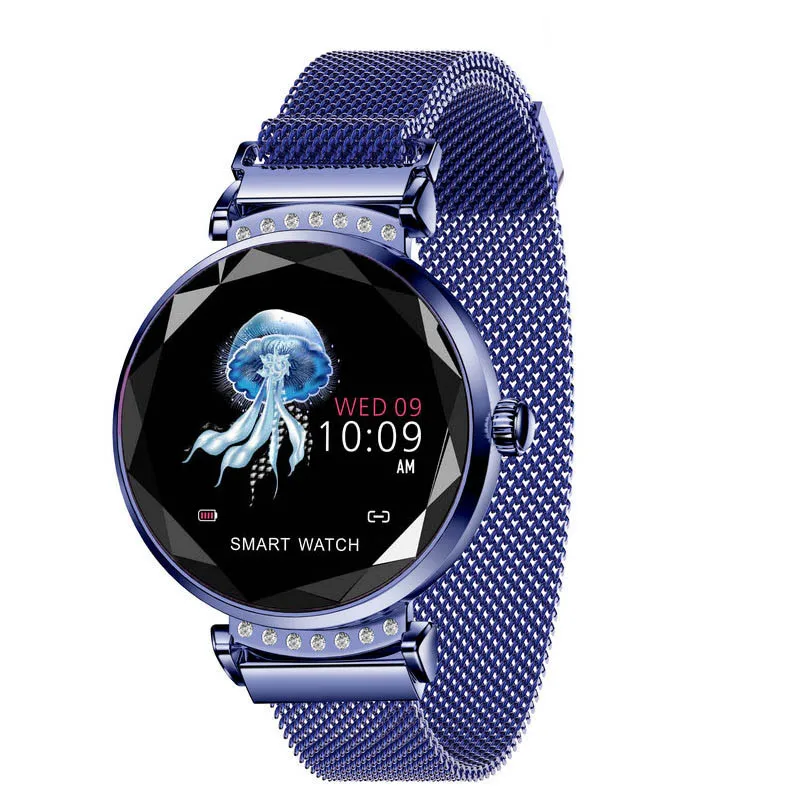 Оригинальные H2 Смарт часы для женщин 3D Алмазный стеклянный браслет пульсометр кровяное давление сна Браслет монитор лучший подарок умные часы - Цвет: Синий