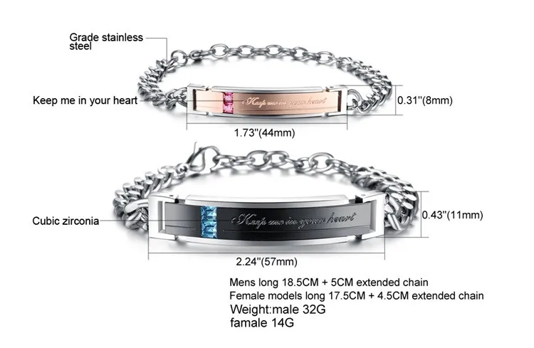 AZIZ BEKKAOUI браслеты из нержавеющей стали ювелирные изделия для влюбленных "keep me in your heart" хрустальные Парные браслеты с логотипом на заказ