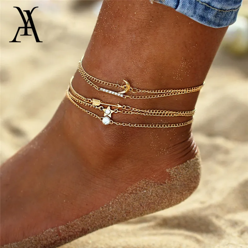 

Fashion 5pcs/set Star Moon Anklets for Women Bohemian Style Leg Bracelet barefoot sandals Feet Jewelry Beach Accessories Gift