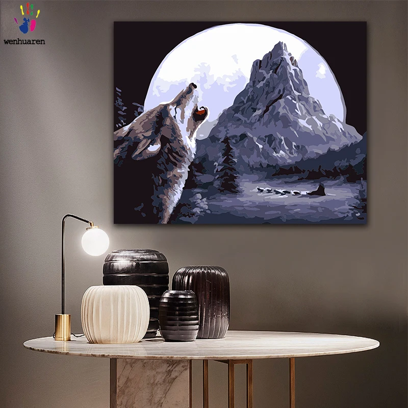 

DIY colorings pictures by numbers with colors Wolverine of the full moon night picture drawing painting by numbers framed Home