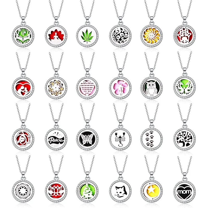 

Zircon Style Silver Charm Aroma Diffuser Locket Pendant Stainless Steel Magnetic Necklace Perfume Essential Oil Diffuser Jewelry