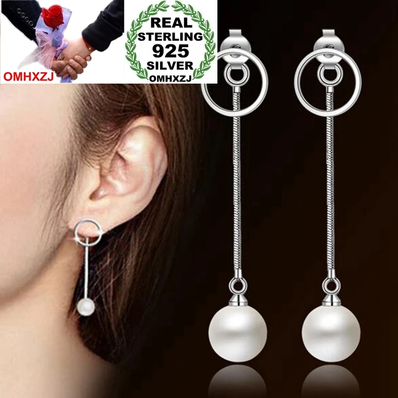 OMHXZJ Wholesale Personality Simple Temperament Fashion for Woman Zircon Pearl 925 Sterling Silver Tassel Stud Earrings YS257 | Украшения и