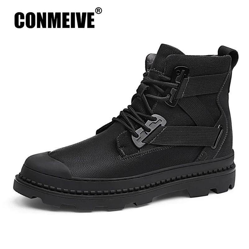 

Winter Warm Black Martin Boots Breathable High Quality Outdoor Leather Work Boots Fashion Casual Ankle Mens Flat Safety Shoes