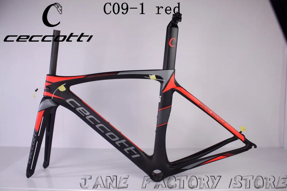 Cheap C09-1 red  color CECCOTTI carbon road bike frameset t1000 UD carbon saddle handlebar PF30 race bike 5